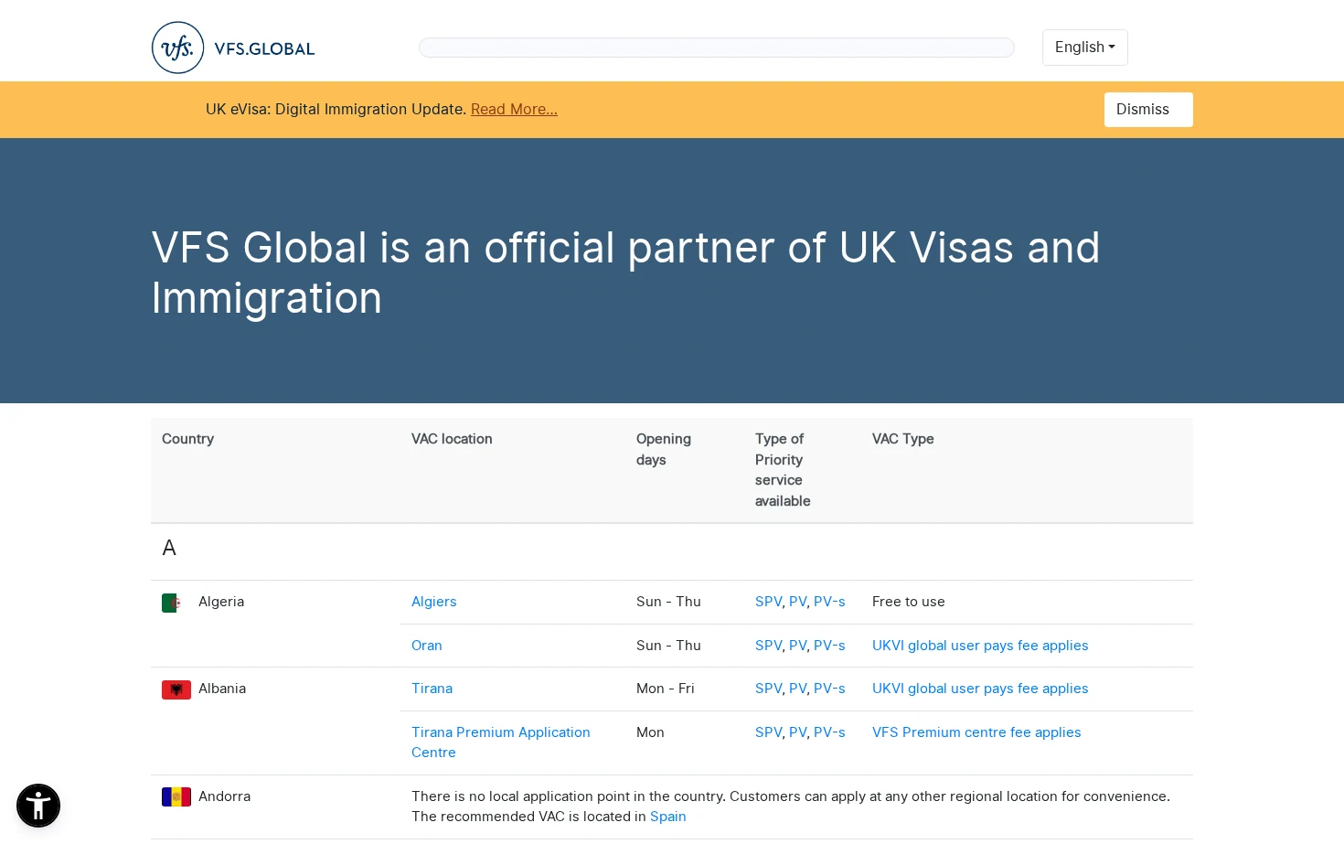 VFS Global 页面快照
